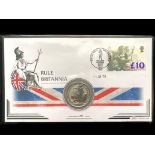 Harrington & Byrne 2020 1 oz Silver Britannia Coin & Stamp Cover In Original Blue Folder. With