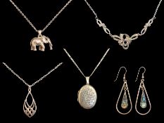 Collection of Silver Jewellery. Comprises Silver and Marcasite Necklace, Pair of Silver Hoop Drop