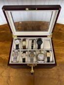 Watch Box Containing Nine Watches, to include a Rotary, Accurist, Longines, mostly quartz,