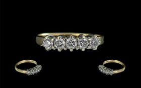 18ct Gold - Pleasing 5 Stone Diamond Set Ring. Full Hallmark to Shank.