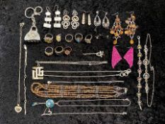 Box of Costume Jewellery, comprising bracelets, earrings, rings, pendants, etc. Odd silver. Together