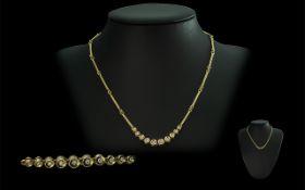 18ct Gold Diamond Set Necklace. Marked 7