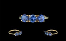 Iliana 18ct Gold Three Stone Blue Sapphi