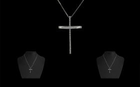 18ct White Gold Diamond Set Cross suspen