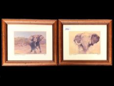Two Signed R Curwin Prints of Elephants,
