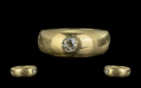 18ct Gold Gent's Gypsy Diamond Ring, broad band set with a diamond, unmarked tests 18ct.