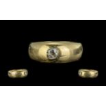 18ct Gold Gent's Gypsy Diamond Ring, broad band set with a diamond, unmarked tests 18ct.