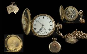 American Watch Co Waltham 14ct Gold Filled Full Hunter Keyless Pocket Watch with Attached Superior