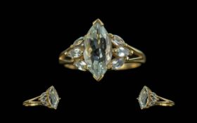 18ct Gold Attractive Pale Aquamarine Set Dress Ring. Marked 750 to Interior. Ring Size N.