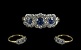 Edwardian Period 1902 - 1910 Attractive 18ct Gold Diamond and Sapphire Dress Ring,