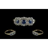 Edwardian Period 1902 - 1910 Attractive 18ct Gold Diamond and Sapphire Dress Ring,
