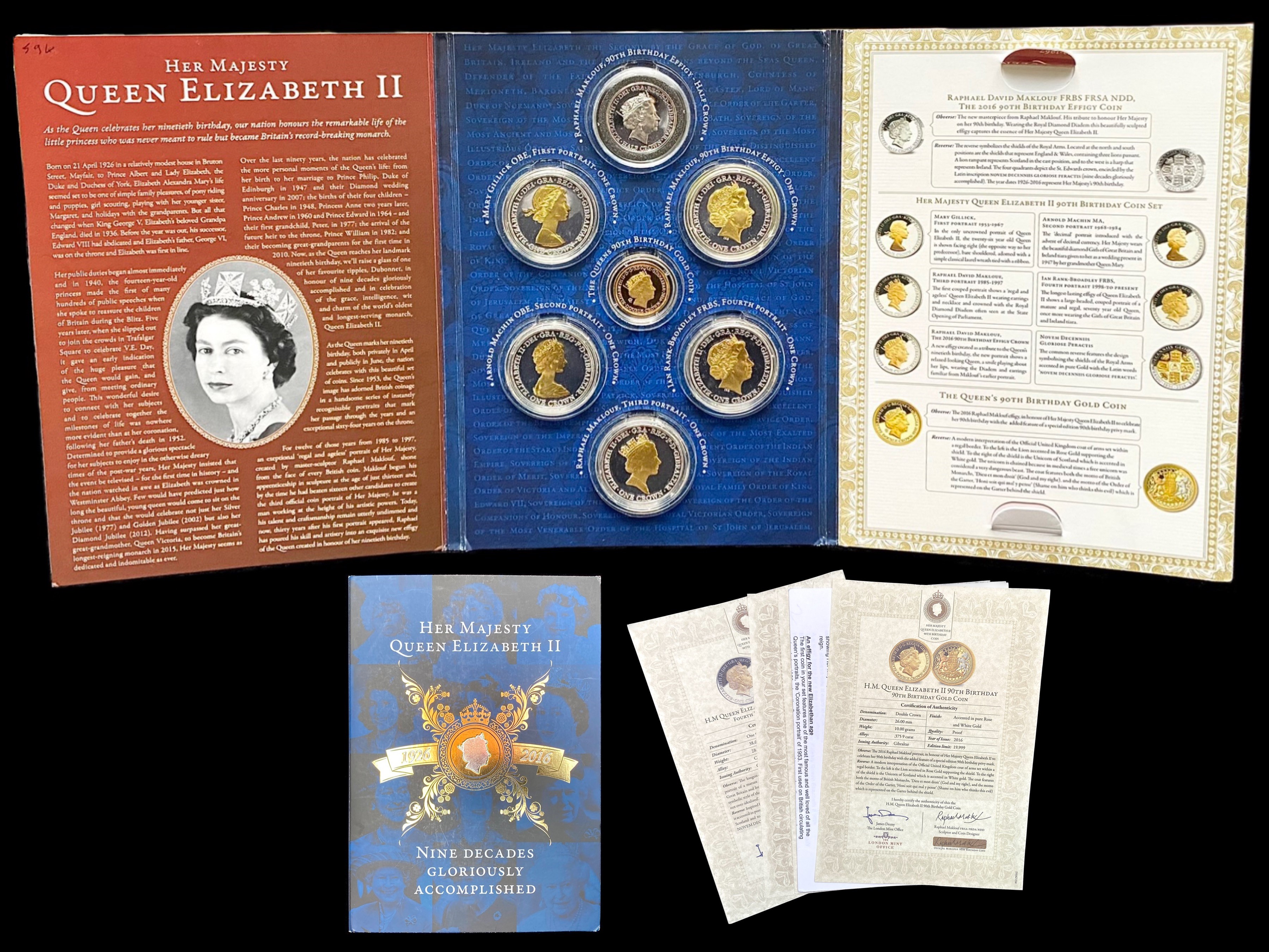 The London Mint H.M Queen Elizabeth II 90th Birthday Gold Coin Proof Set In Original Folder and