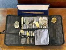 Mixed Lot of Metalware, some silver, to include mixed antique cutlery, two Vesta cases,