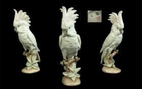 Royal Dux - Large Hand Painted Porcelain Bird Figure ' Cockatoo ' c.1930's. Pink Triangle to Base.
