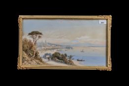 Edwin St John Watercolour 'Bay of Naples', in gilt frame, overall size 11.5" x 19.5".