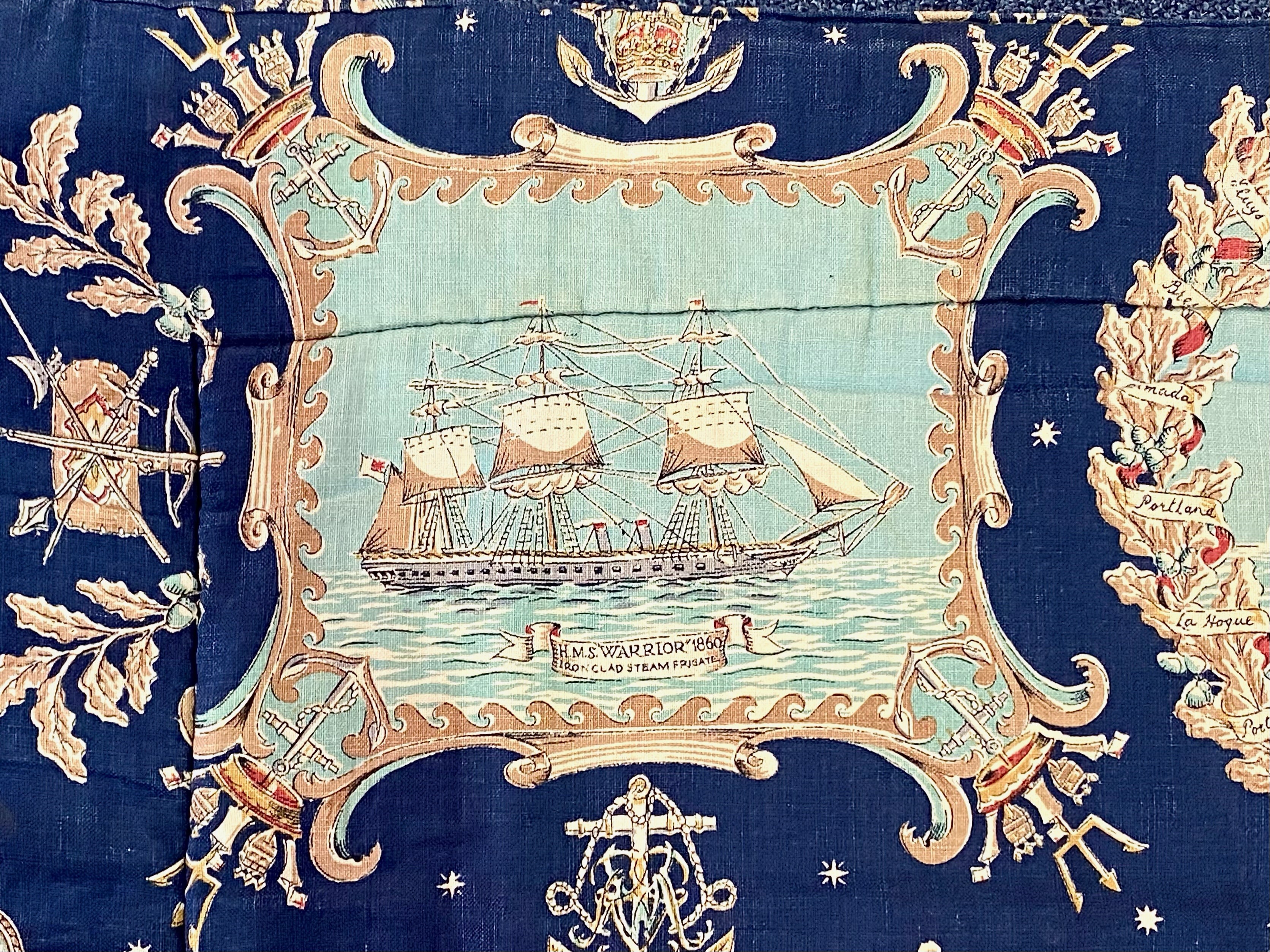 Cunard Liner Bed/Sofa Throw, blue patterned fabric representing British Naval History from 1515. - Image 2 of 3