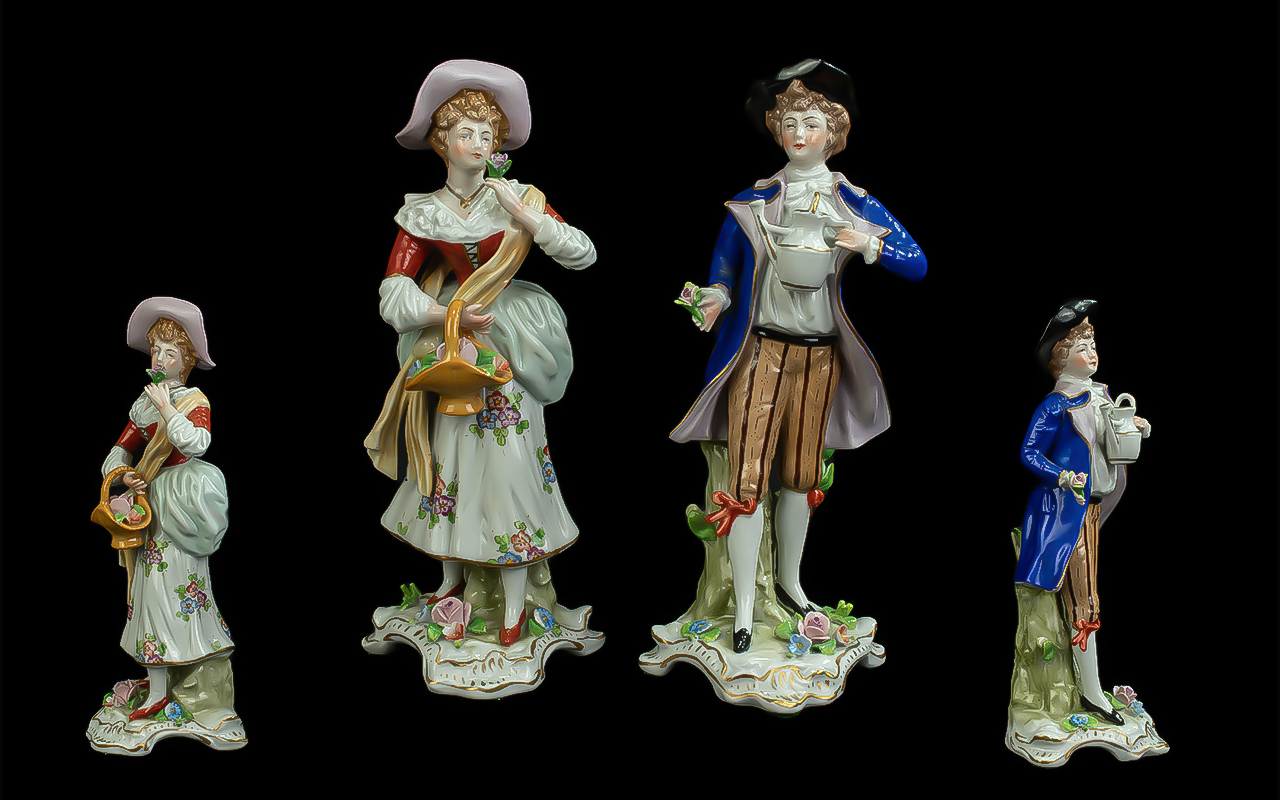 Sitzendorf Pair of 19th Century Hand Painted Porcelain Figure, Sitzendorf Printed Mark to Bases.