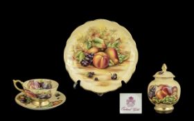 Aynsley ' Fallen Fruits Cup and Saucer Sandwich Plate and Lidded Jar ( 4 ) Pieces In Total.