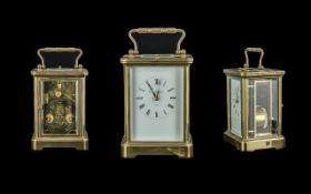 Matthew Norman Repeating Brass Carriage Clock, 8 Day Striking Movement, with White Enamel Dial,