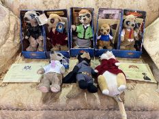 A Collection of Eight Meerkats Collectible Toys, mostly boxed, including Bogdan, Yakov, Maiya,