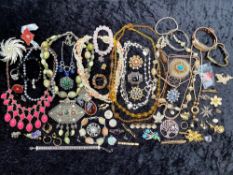 Collection of Vintage Costume Jewellery, comprising various brooches, bracelets, beads, pearls,