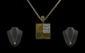 18ct Gold Diamond Contemporary Set Square Shaped Pendant with Attached 9ct Gold Serpentine Design /