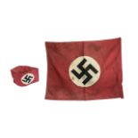 WW2 German Cloth Armband Together With A Vehicle Flag, Both With Swastika Decals,