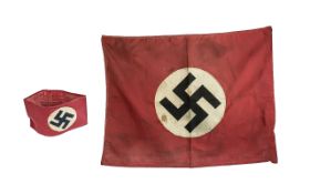 WW2 German Cloth Armband Together With A Vehicle Flag, Both With Swastika Decals,