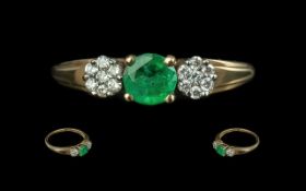 Ladies 9ct Gold Attractive Emerald and Diamond Set Ring, Full Hallmark to Shank,