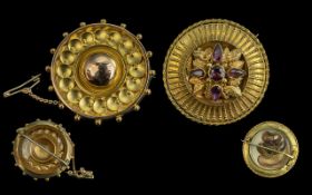 Victorian Period Pair of 9ct Gold, circular ornate brooches/lockets circa 1880's.