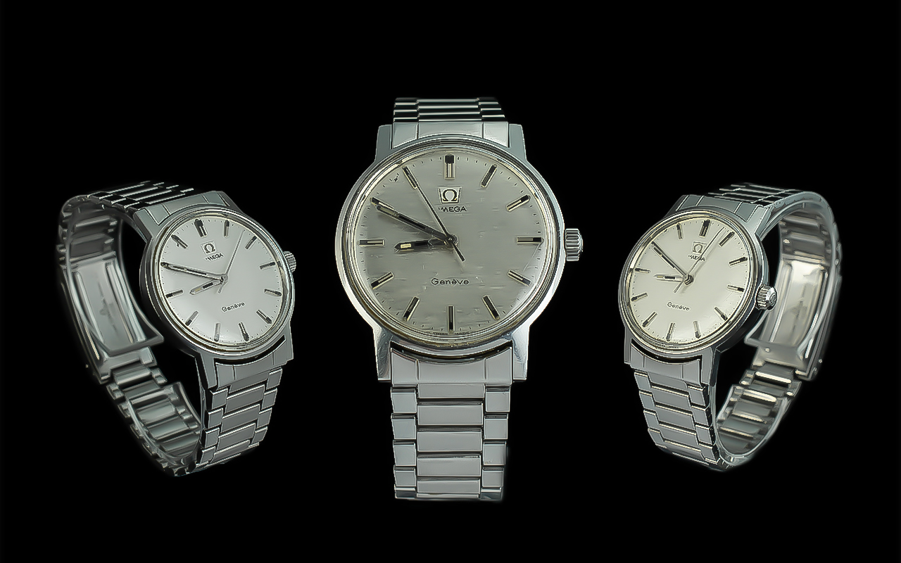 Omega Geneve Gents Stainless Steel Mechanical Wrist Watch - With Original Omega Bracelet Circa