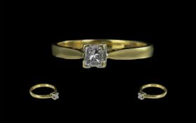 18ct Gold Fine Quality Single Stone Diamond Ring, Marked 18ct to Shank. The Princes Cut Diamond of