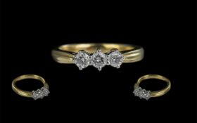 Ladies Modern 18ct Gold 3 Stone Diamond Set Ring, marked 750 - 18ct to shank.