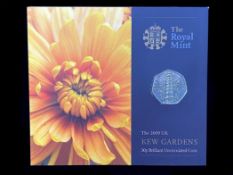 The Royal Mint 2009 Kew Gardens 50p, uncirculated and in display card.