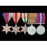 Collection of Five Second World War Medals, comprising three stars, Defense Medal,