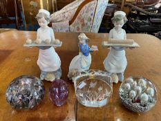 Three Nao Figures, comprising three figures all holding bakery items, tallest 11",