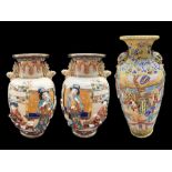 Three Oriental Tall Vases, comprising a pair of Japanese vases 13" tall,