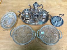 Collection of Silver Plated Ware & Glassware, including teapots, etc.