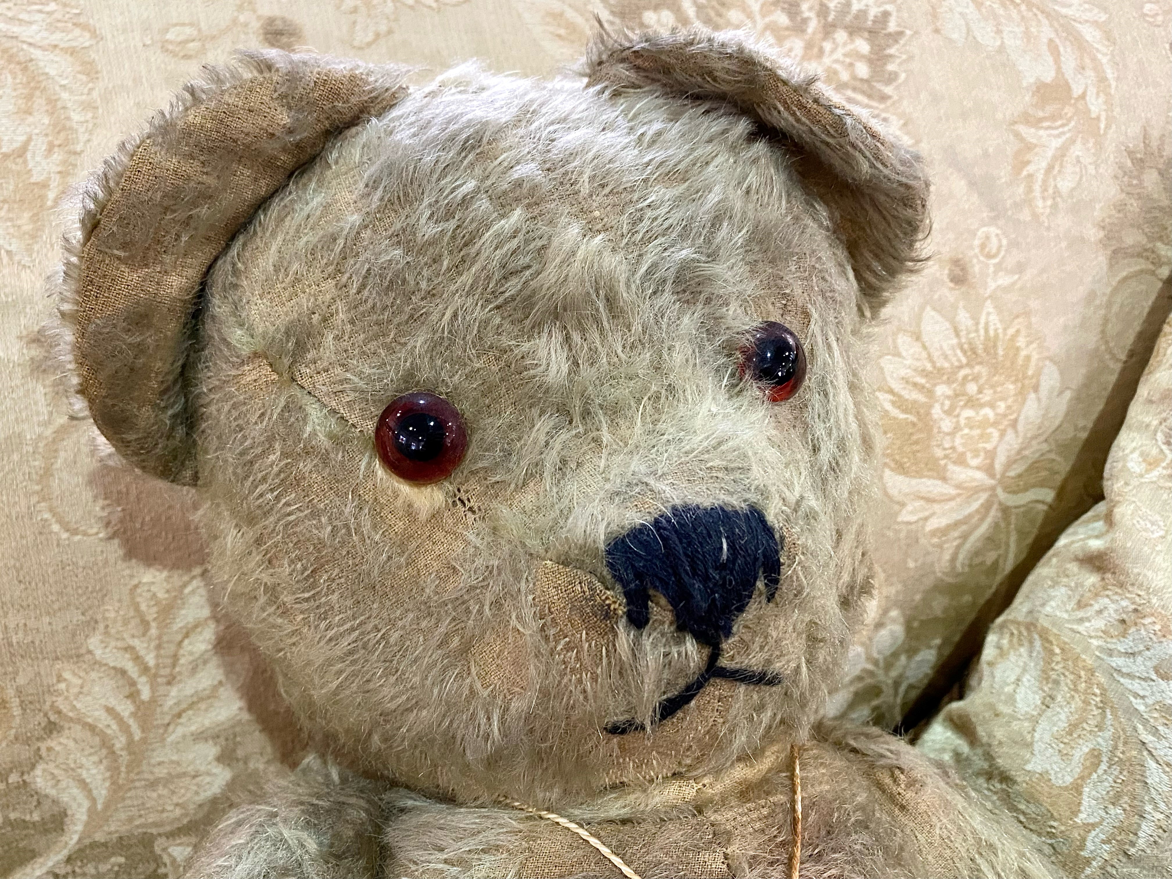 Early 20th Century Teddy Bear. Jointed straw filled bear, padded paws, glass eyes. Approx. 22'' - Image 2 of 2