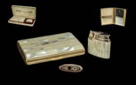 Ronson - Varaflame Ladies Lighter ( Cigarette ) with Matching Ronson Gilt Compact In Original Box.