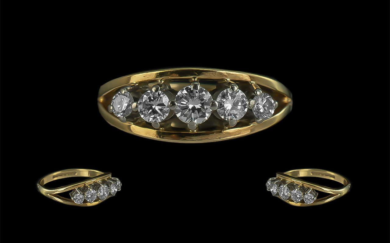 Ladies Good Quality 18ct Gold Five Stone Diamond Set Ring, full hallmark to shank,