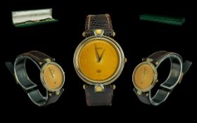 Gucci Gold Plated Wrist Watch - Quartz Movement With Original Gucci Watch Strap & Gucci Display Box.