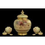 Royal Worcester Superb Quality Hand Painted Large Blush Ivory Persian Style Reticulated Pot Pourri,
