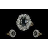 Ladies 18ct Gold Attractive Diamond and Sapphire Set Dress Ring. The Central Blue Sapphire of Good