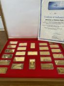 Box of Gold Plated on Metal Ingots, Milestones of Manned Flight, 25 in total, in fitted wooden box.