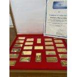 Box of Gold Plated on Metal Ingots, Milestones of Manned Flight, 25 in total, in fitted wooden box.