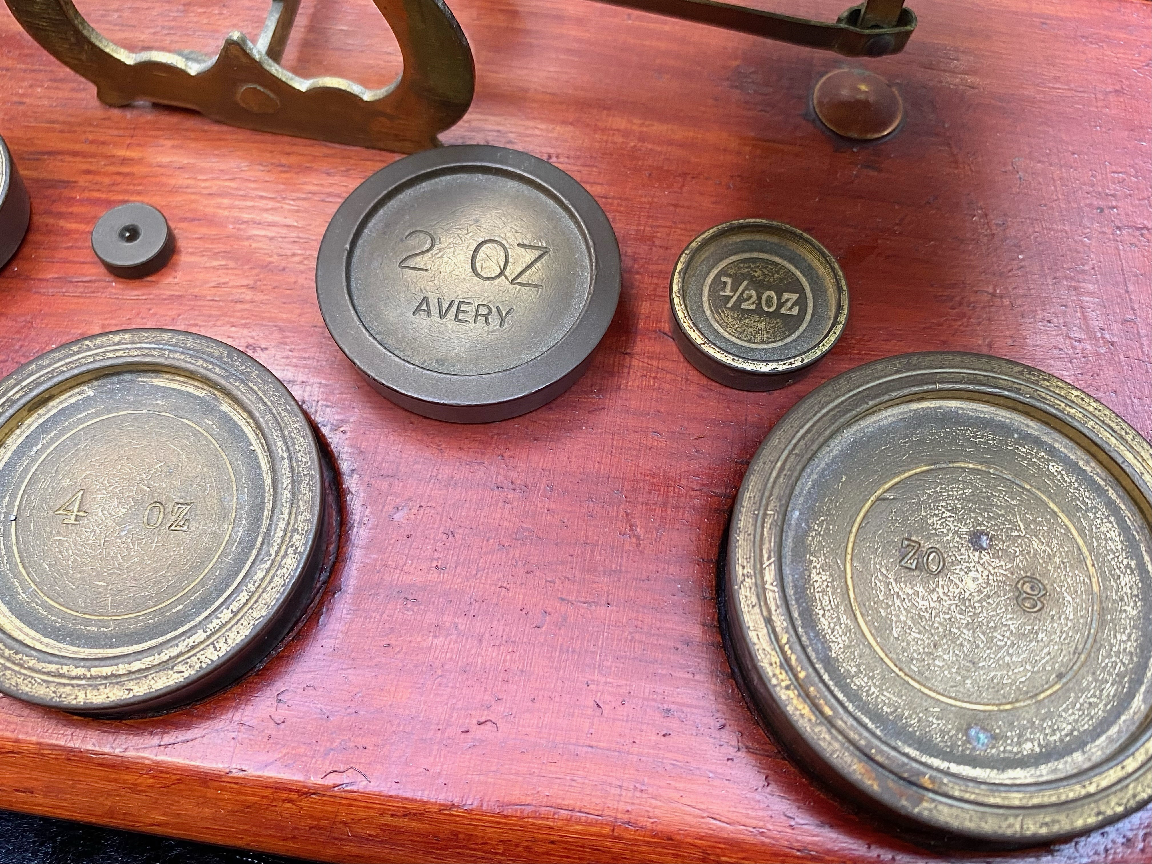 Set of Postal Scales, mounted on wooden base, with weights. - Image 2 of 3