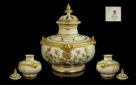Royal Worcester Superb Hand Painted Reticulated Twin Handled Vase of excellent design,