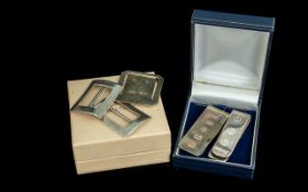 Four Silver Lots Comprising Three Silver Hallmarked Money Clips And A Pair Of Shoe Buckles,