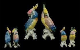 Karl Ens Superb Pair of Handpainted Porcelain Cockatoo Bird Figures - Circa 1920-1930's.